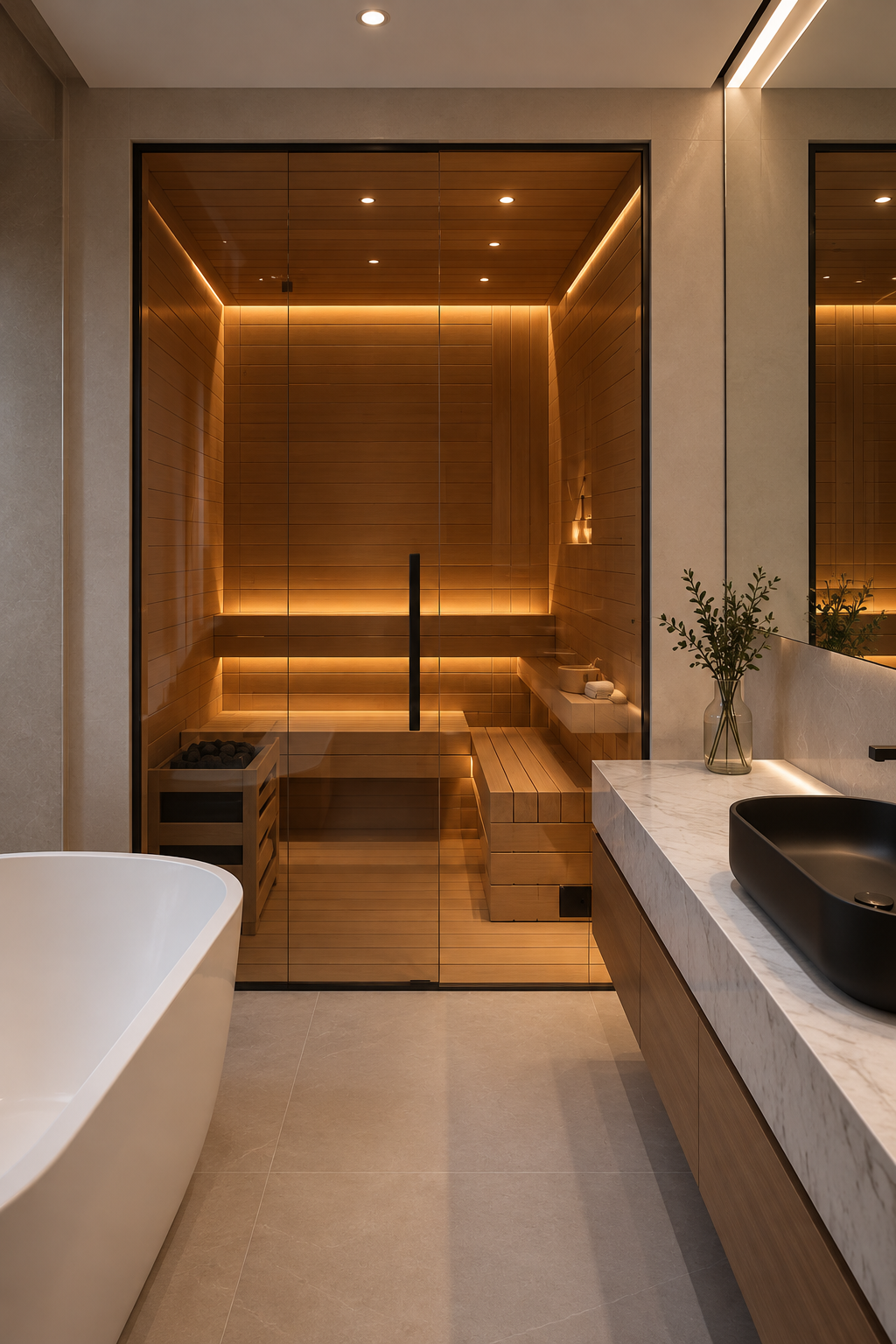 Sauna com fechamento em vidro